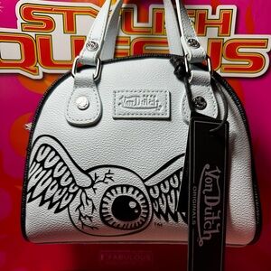 ⚡️Von Dutch Originals Light Blue w Black Accents Eyeball Bowling Bag Purse $149